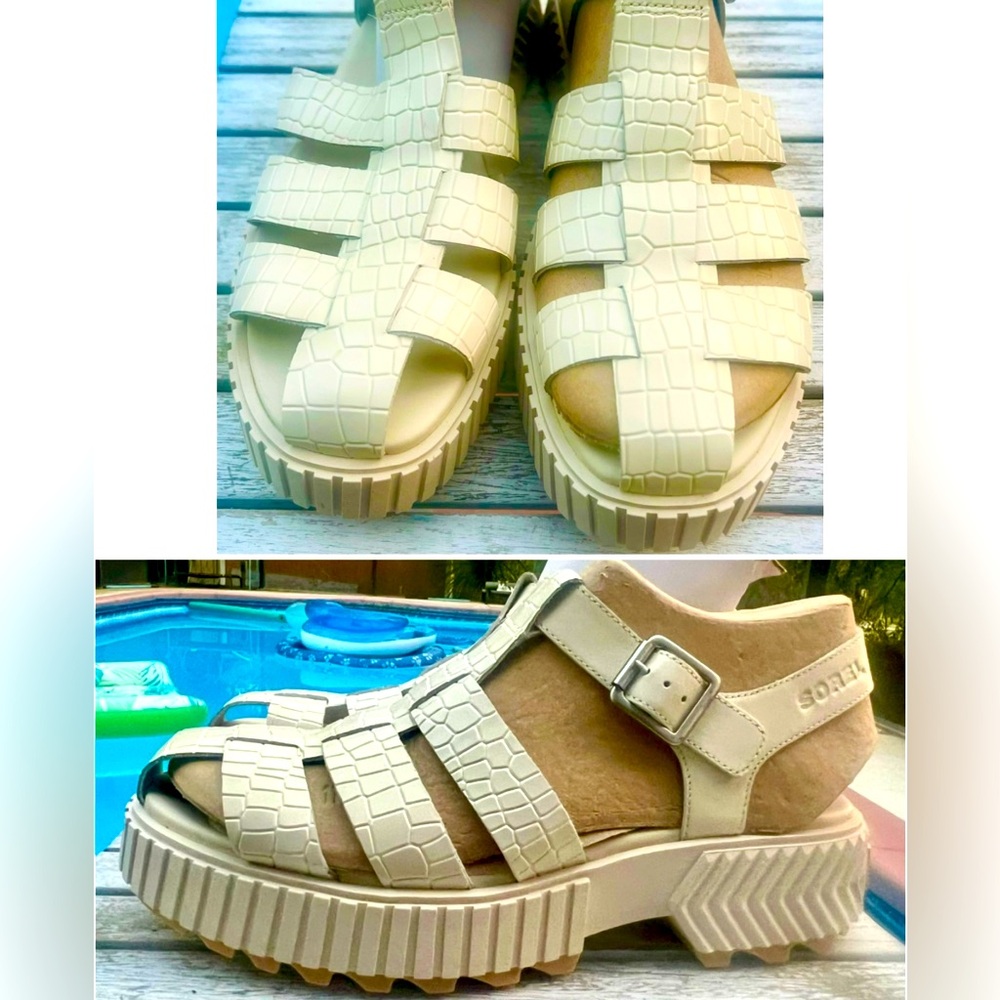 SOREL ONA* STREETWORKS FISHERMAN MID SANDAL CHALK OFF WHITE WOMENS SIZE 11~NWT